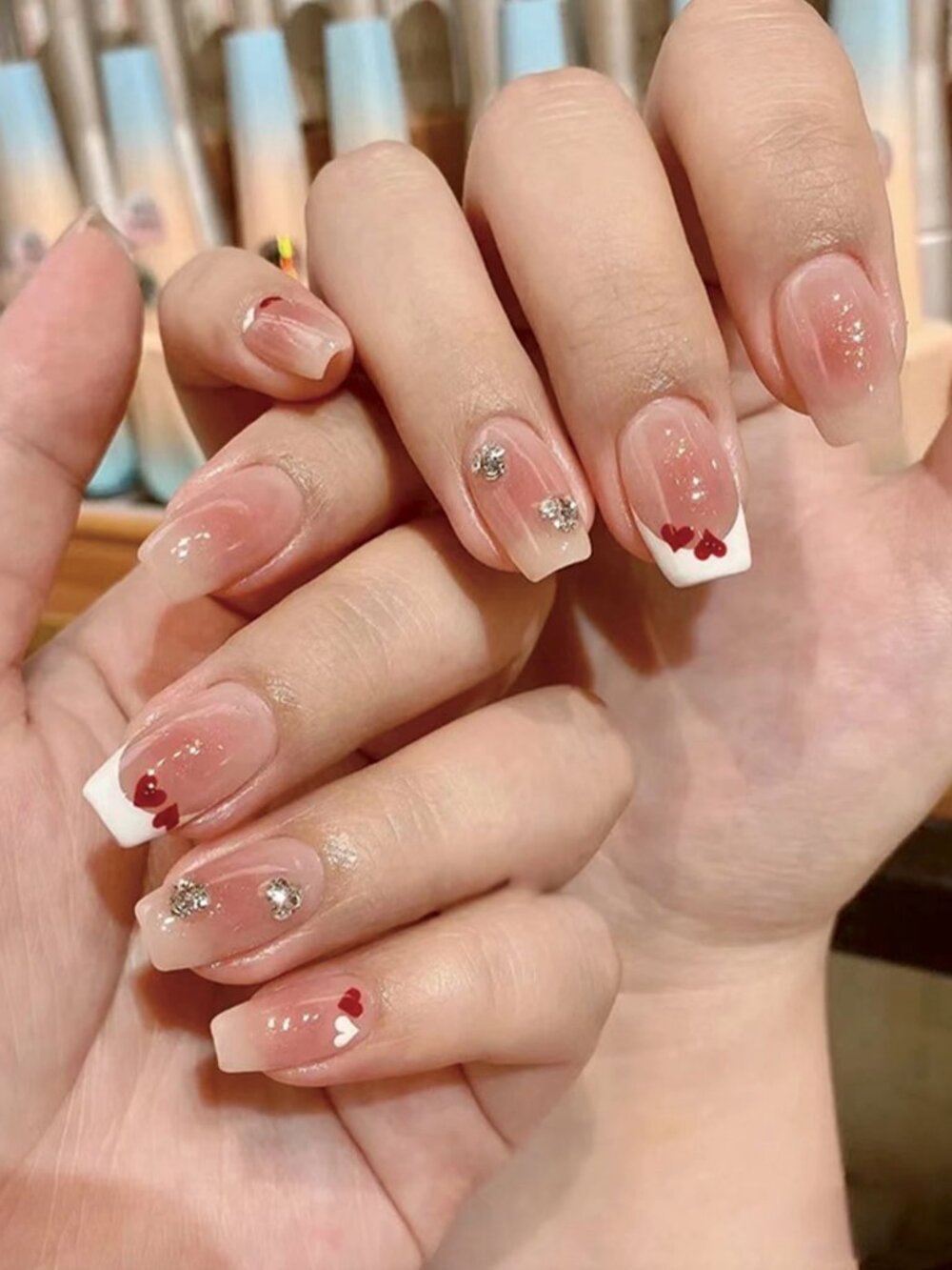 24pcs Long Square Heart Pattern Press-on Nail